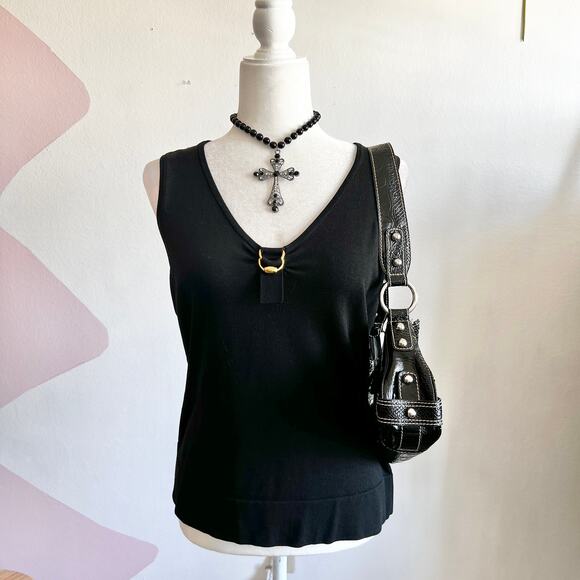 Black Buckle‎ Tank Top, Y2K Grunge Edgy Indie Sleaze Medium Gothic - Picture 1 of 6